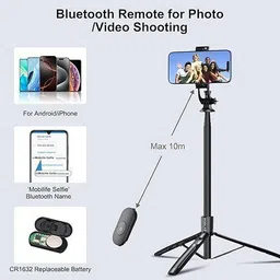 GETGETO Y17 Long Selfie Stick with Wrist Strap Tripod, Monopod Kit, Tripod Kit image 4