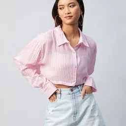 chimpaaanzee Women Regular Fit Striped Spread Collar Casual Shirt-picture-22