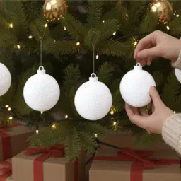cara lume CaraLume-Reusable Premium White Christmas Tree Balls - Hanging Ornaments Pack of 5 image 3