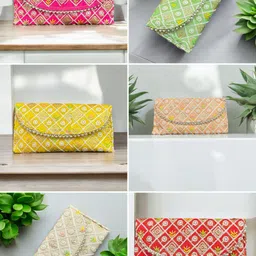 netraa Women Pink, Beige, Yellow, Green, Red Wristlet-picture-17