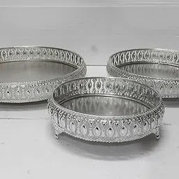 haji nanhey Silver Tray Set of 3 Sets Designer Set Trays Festive Decor (Size-8,10,12) Tray image 4