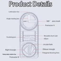 ajarvar Multifunctional Geometric Ruler – Transparent Plastic Student Math Ruler Ruler image 4