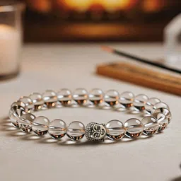 Metal, Glass, Clear Quartz Beads, Quartz Charm Bracelet-image-2