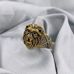 gift nest GiftNest Majestic Lion Head Gold-Plated Signet Ring for Men and Boys Stainless Steel Gold Plated Ring image 2