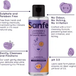 sanfe Natural Intimate Wash, 3 in 1 - No Odour, No Itching, No Irritation - Lavender & Chamomile Intimate Wash image 4