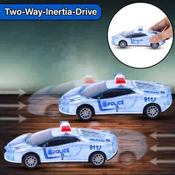 wishkey Battery Operated Friction Power Push and Go Police Car Toy with Lights and Music image 5