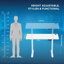 the sleep company Adjustable Desk 1600x700x700 | Sit-Stand Ergonomic Table | Engineered Wood Office Table image 2