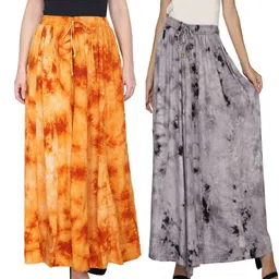 tnq Pack of 2 Women Flared Yellow Viscose Rayon Trousers-picture-21