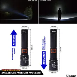 unzag Metal Torch Zoomable Led Metal Torch 5 Modes Flashlight,Gg1 2 hrs Torch Emergency Light image 3