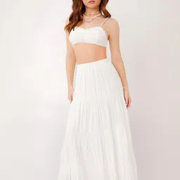 custom-fashion Women Solid Flared White Skirt-picture-30