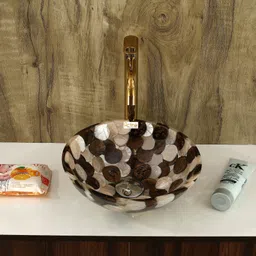 Table Top Designer Premiem Counter Top Wash Basin Round Ivery & Brown_12 x 12 Table Top Basin-image-11