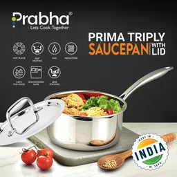 inkitchenstore Prabha Tri-Ply Stainless Steel Saucepan: Induction & Gas Ready Sauce Pan 20 cm diameter with Lid 3 L capacity image 5