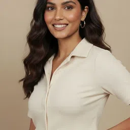 hublifestyle Casual Regular Sleeves Solid Women Beige Top image 5