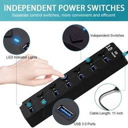 coolcold USB Hub 3.0 for PC, Laptop, 7-Port USB 3.0 Hub with Individual Power Switches USB Hub 3.0 for PC, Laptop, 7-Port USB 3.0 Hub with Individual Power Switches USB Hub image 2