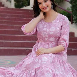 charvi creation Women Printed, Embroidered Viscose Rayon Flared Kurta image 3