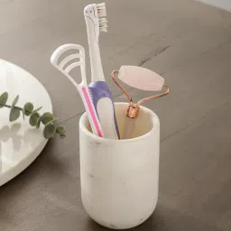 nikkispride White Marble Toothbrush Holder with Sleek Design image 1