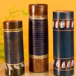 aakriti art creations Autumn Leaf (Set Of 3) Blue Terracotta Floor Vase image 1