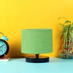 new era Classic Wooden Night Lamp with Jute Shade (Black & Green) image 2