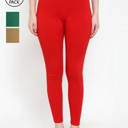 GRACIT Women Pack Of 3 Super Combed Cotton Lycra Ankle Length Leggings-image-39