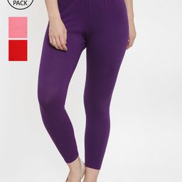 GRACIT Women Pack Of 3 Cotton Lycra Solid Ankle-Length Leggings-picture-32