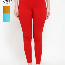 GRACIT Women Pack Of 3 Cotton Lycra Solid Ankle-Length Leggings-image-91