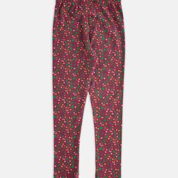 Pantaloons Junior Girls Maroon & Pink Printed Churidar-Length Cotton Leggings-image-62