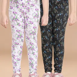 StyleStone Pack of 2 Girls Floral Printed Cotton Jeggings-picture-34
