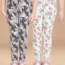 StyleStone Girls Pack of 2 Cotton Floral Printed Jeggings-picture-23