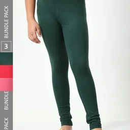 BAESD Girls Pack of 3 Churidar-Length Cotton Lycra Leggings-picture-25