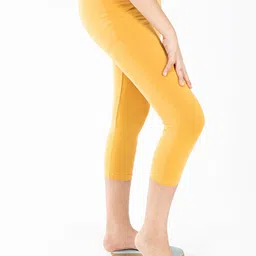 indian flower Girls Yellow Solid Three Fourth Length Leggings image 5