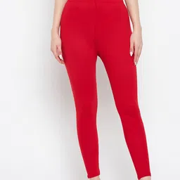 Clora Creation Women Pack of 2 Red & Green Solid Leggings image 2