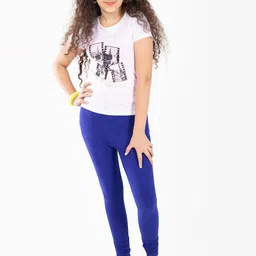 indian flower Girls Blue Solid Churidar-Length Leggings image 2