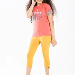 indian flower Girls Yellow Solid Three Fourth Length Leggings image 3