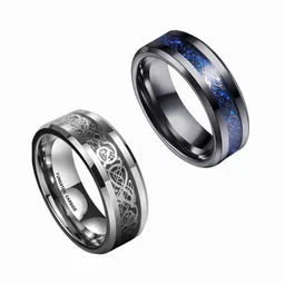 MEENAZ Set Of 2 Silver-Plated Textured Finger Ring image 4