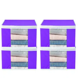 atorakushon Purple Solid Non Woven (Pack Of 4) Organiser image 2