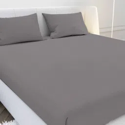 mayfair homes london Grey Solid 210 TC Cotton King Sized Double Bedsheet with 2 Pillow Covers Satin Stripe 2024 Collection-picture-37