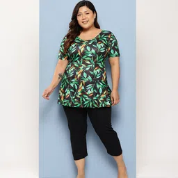 aarika Womens Black-Green Colour Floral Print Nylon Plus Size Swim Suit Floral Print Women Swim-dress Green Swimsuit-picture-26