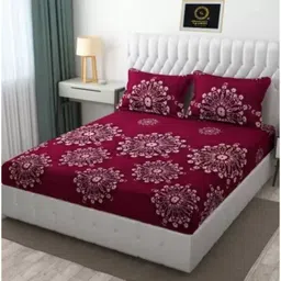 flipkart smartbuy Cotton, Polycotton Double Fitted (Elastic) 150 TC Floral Bedsheet-picture-22