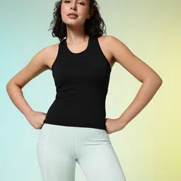 hrx by hrithik roshan Women Solid Round Neck Polyester Black T-Shirt image 2