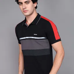 ducati Men Solid Polo Neck Pure Cotton Black T-Shirt image 3