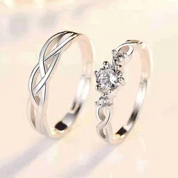 reversea Adjustable Couple Rings for lovers valentine gift Sterling Silver, Stainless Steel Cubic Zirconia Platinum, Sterling Silver Plated Ring-picture-18