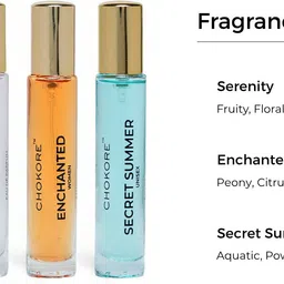 chokore Serenity, Enchanted & Secret Summer Perfume Combo for Women | 3 x 15ML EDP Eau de Parfum - 15 ml image 4