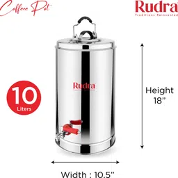 rudra ss RU3006-10L Coffee Pot Container/Urn|Kettle with Tap, Hot & Cold |Dispenser Jar| Tea Urn image 2