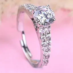 V Solitaire Sterling Silver Cubic Zirconia Rhodium Plated Ring-image-93