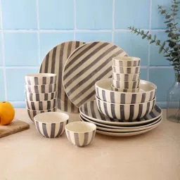vareesha Crosswalk Grey Striped White Ceramic 20 Pc Dinner Set-picture-11