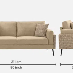 casacraft from pepperfry Cannes Fabric 3 Seater Sofa in Cream Colour image 2