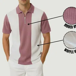 try this Men Colorblock Polo Neck Cotton Blend Purple T-Shirt image 3