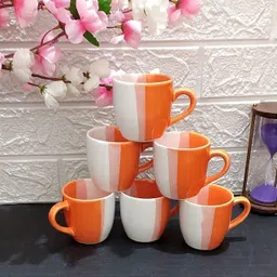 maalaxmi store Pack of 6 Ceramic ORNAGE DOUBLE SHED CUP (6 CUPS SET) image 1