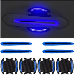 Carbon Fiber Car Door Cup Protection 8PCS Blue Reflective Stickers Car Reflector Light-image-91