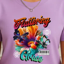 szn Women Printed Round Neck Polycotton Purple T-Shirt image 4